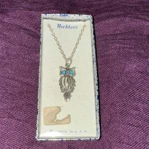Vintage Silvertone Owl Pendant Necklace NEW